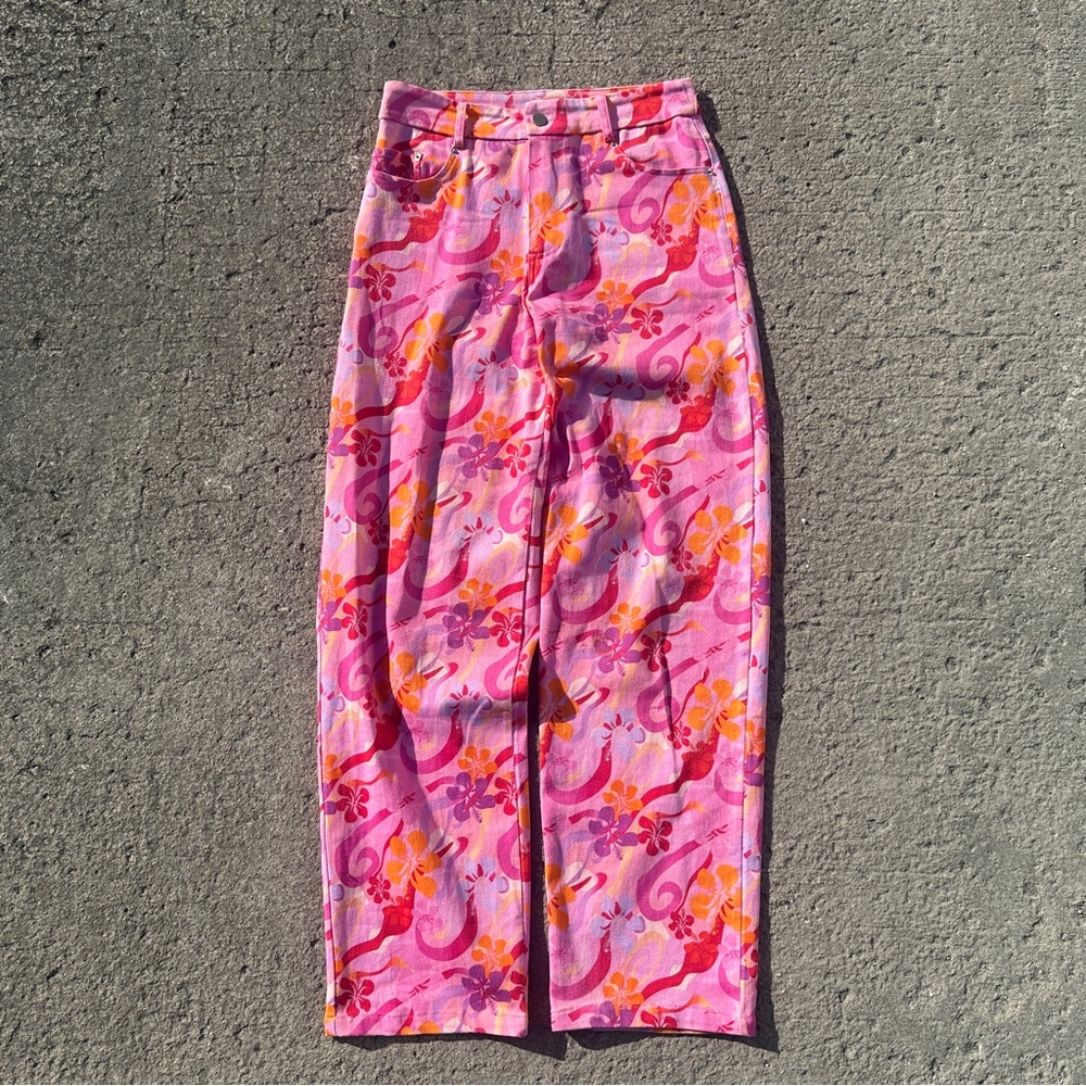 Tiger Mist Pink Barbie Hawaiian Print Jeans - Size Small